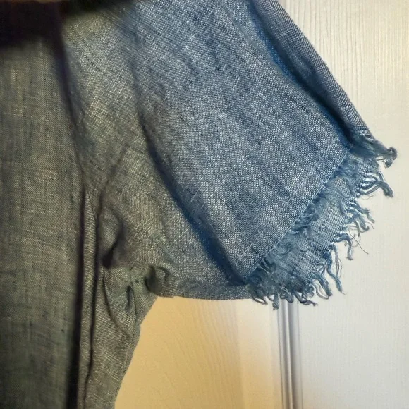 Anthropologie x Sanctuary Montana Blue Linen Wrap Romper - Picture 4 of 5